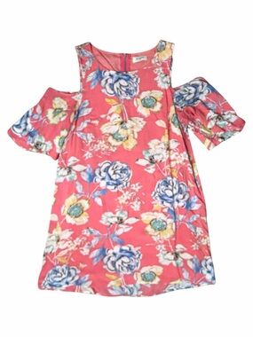 UMGEE Coral Pink Floral Cold-Shoulder Double Lined Dress